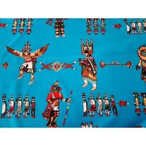 1 yd Alexander Henry Fabric Southwest Native American Kachina Doll SANTA FE Blue